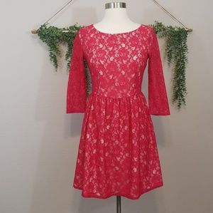 French Connection Red Lace Dress Size 2